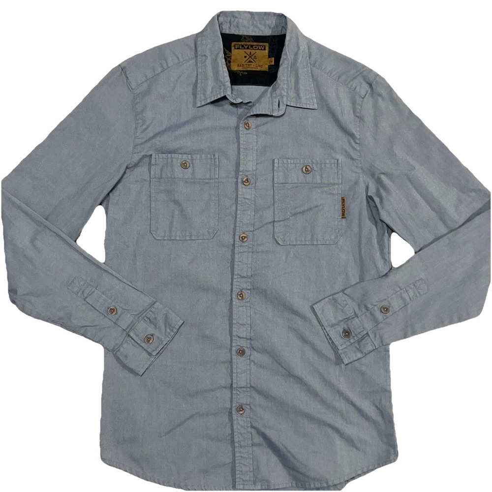 Flylow Habitat + Line Men's Medium Long Sleeve Grey Royal Button Up Shirt